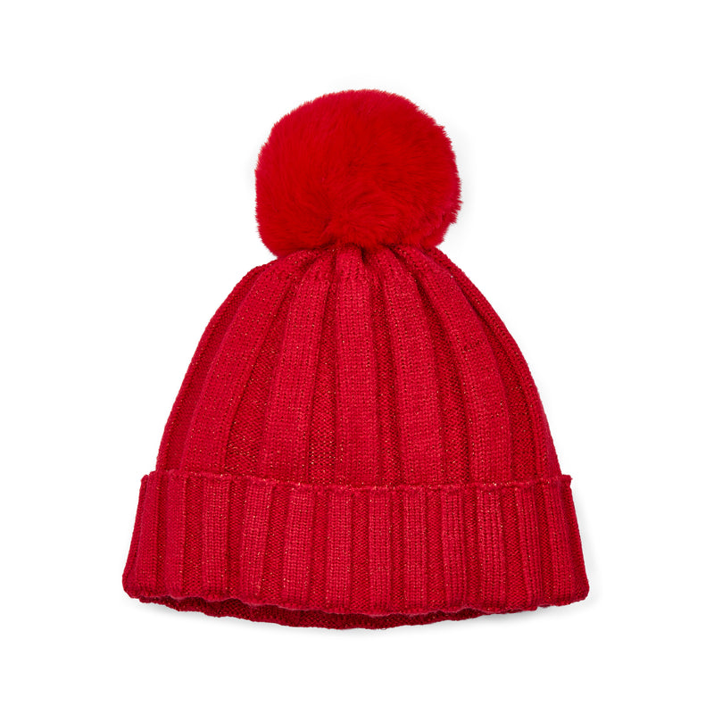 Mallory Pom Pom Knit Hat - Vibrant Red