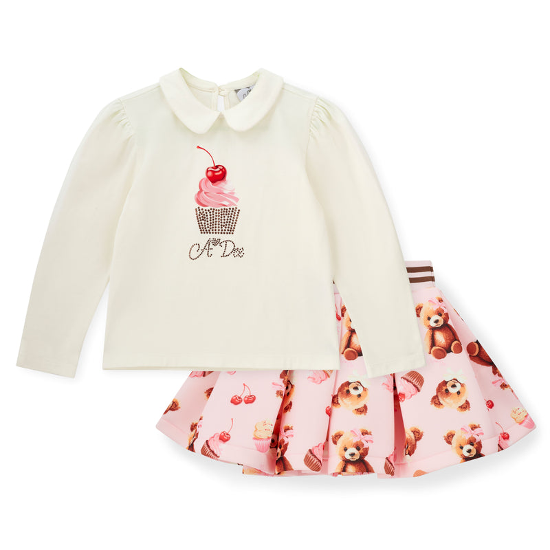 Mabel Bear Print Skirt Set - Snow White