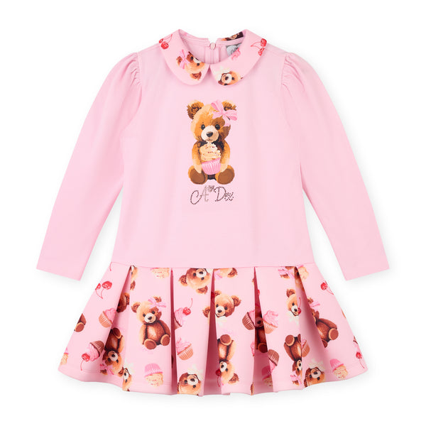 Meadow Bear Print Mix Dress - Pink Fairy