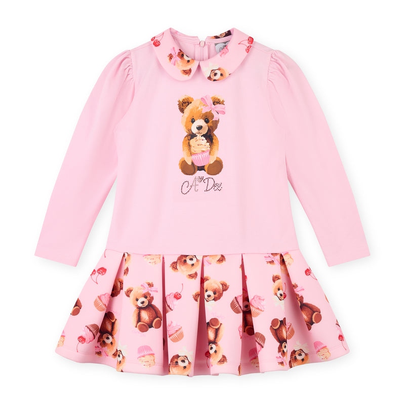 Meadow Bear Print Mix Dress - Pink Fairy