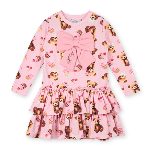 Liberty Bear Print Frill Dress - Pink Fairy