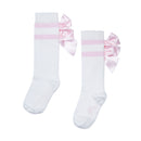 Maeve Knee High Double Bow Socks - Snow White