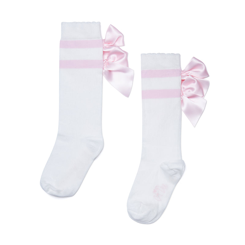 Maeve Knee High Double Bow Socks - Snow White
