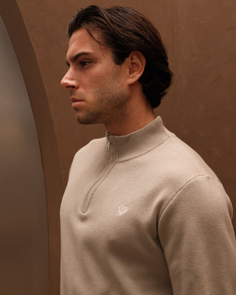 1/4 Zip Jumper - Grey Oat