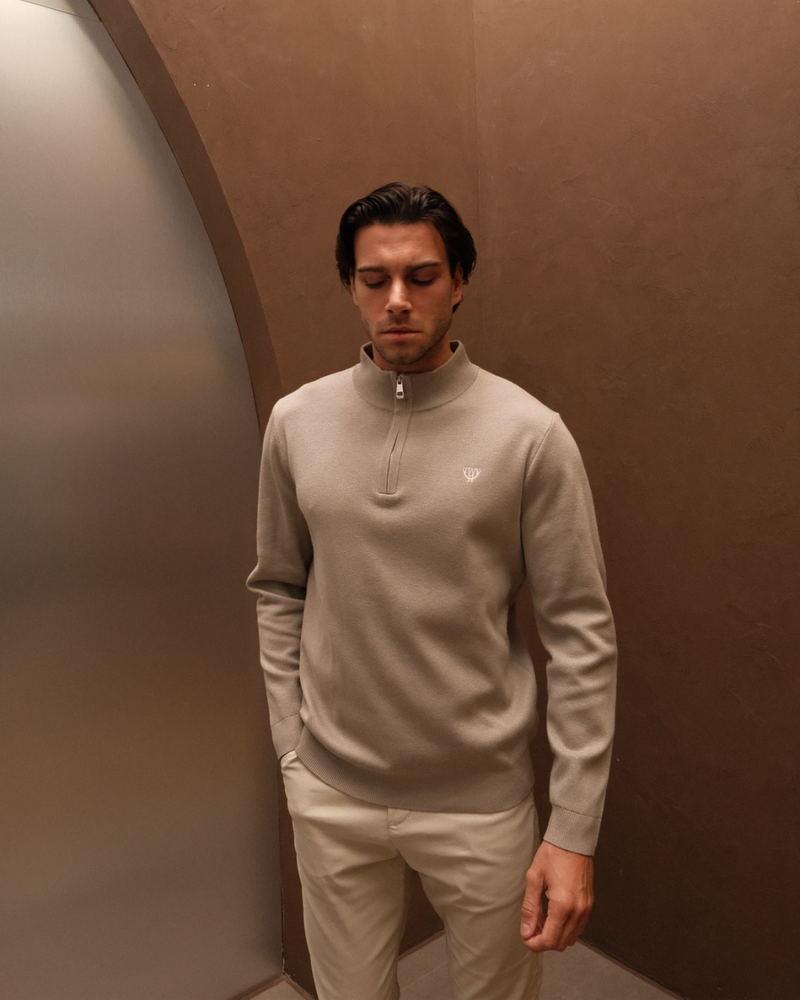 1/4 Zip Jumper - Grey Oat