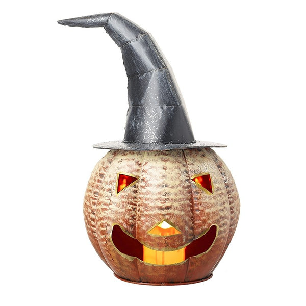 Metal Pumpkin With Witch Hat