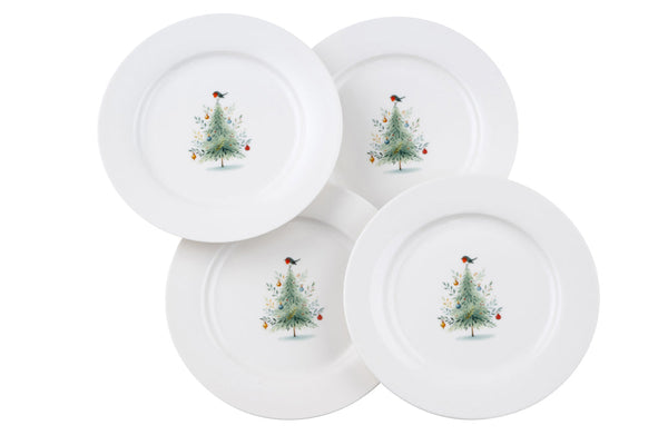 Set of 4 Little Robin Christmas Tree Teaplates