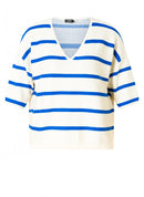 Raine V Neck Stripe T-Shirt - Beige/cobalt