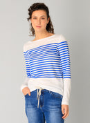 Renate Boat Neck Jumper - Off White/cobalt