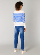Renate Boat Neck Jumper - Off White/cobalt