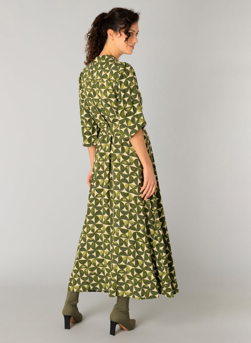 Goverdine Essential Print Dress - Dark Olive/beige