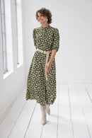 Goverdine Essential Print Dress - Dark Olive/beige