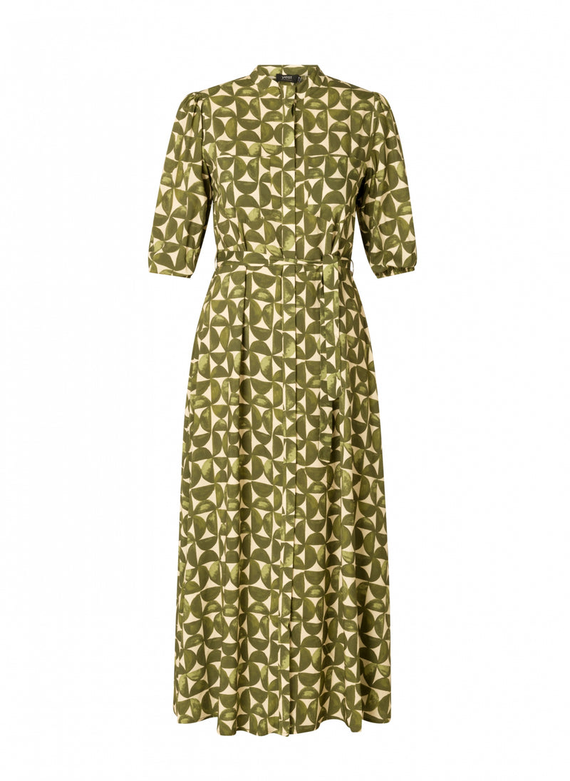 Goverdine Essential Print Dress - Dark Olive/beige