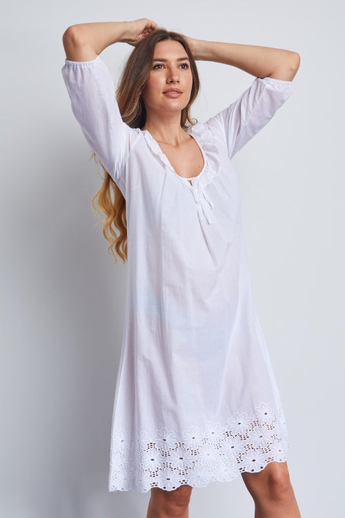 3/4 Sleeve Nightdress - White