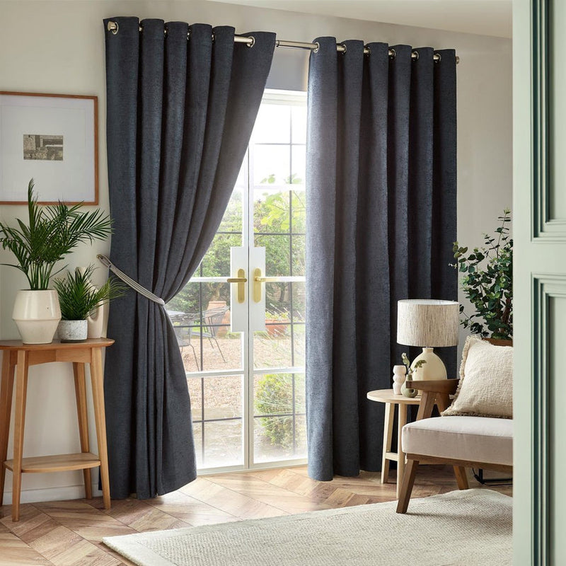 Chenille Blackout Eyelet Curtain - Grey