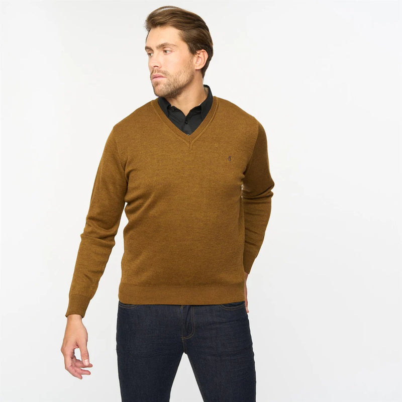 Plain V Neck Jumper - Nutmeg