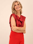 Suzy Cowl Neck Top - Red