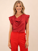 Suzy Cowl Neck Top - Red