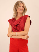Suzy Cowl Neck Top - Red