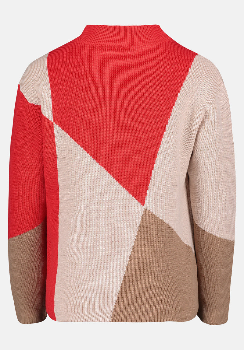 Graphic High Neck Jumper - Patch Red/nature