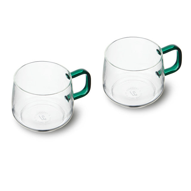 Glass Mug Set of 2 - Green Handle