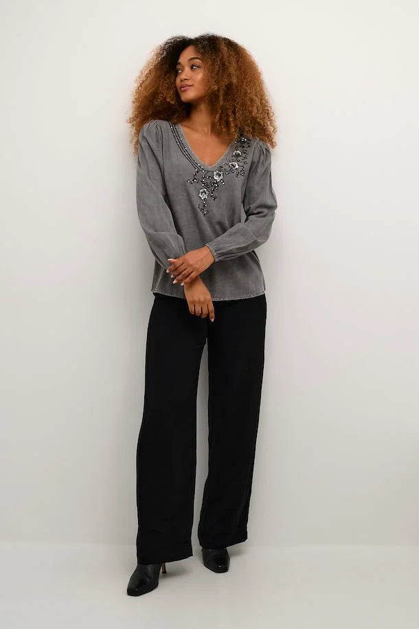 Sequina V Neck Blouse - Alloy