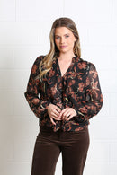 Anna Floral Print Frill Top - Black