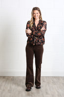 Anna Floral Print Frill Top - Black
