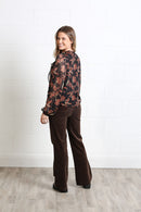Anna Floral Print Frill Top - Black