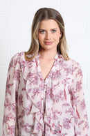 Anna Floral Print Frill Top - Blush