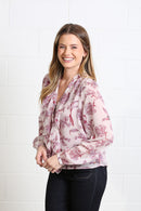 Anna Floral Print Frill Top - Blush