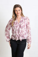 Anna Floral Print Frill Top - Blush