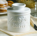 White Raised Floral Butter Bell Crock