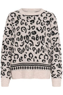 Runi Knit Jumper - Beige/animal Print
