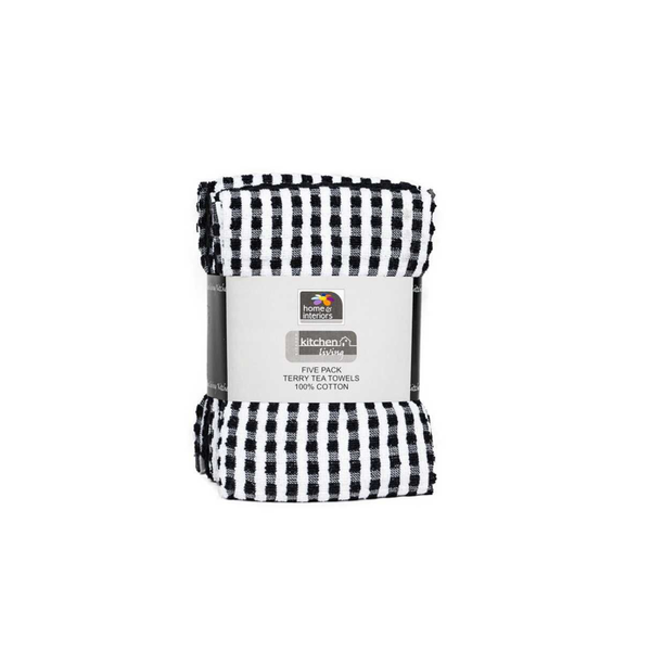 5pack Popcorn Tea Towel - Black