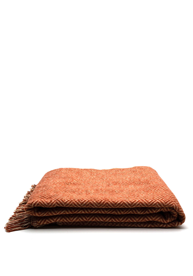 Cotton Rich Diamond Fringe Throw - Rust