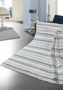 Cotton Rich Throw 140 x 180cm - Kian Stripe Blue