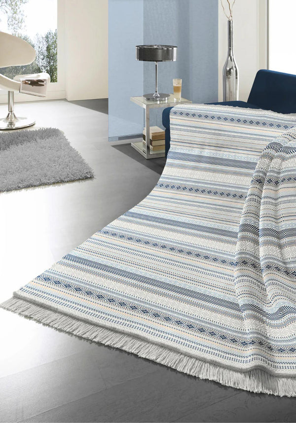 Cotton Rich Throw 140 x 180cm - Kian Stripe Blue