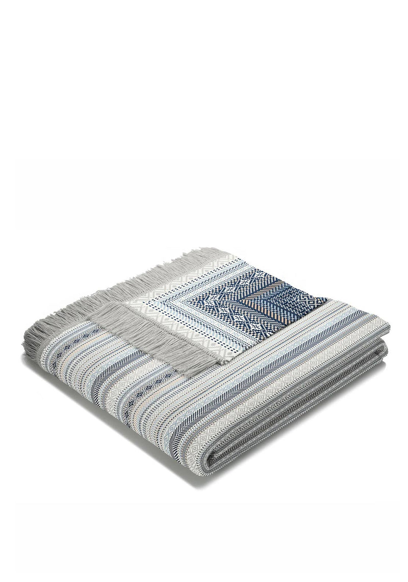 Cotton Rich Throw 140 x 180cm - Kian Stripe Blue