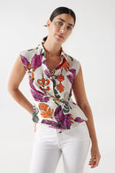 Satin Feel Print Blouse - Beige