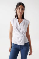 Satin Feel Sleeveless Blouse - Beige