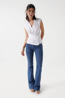 Satin Feel Sleeveless Blouse - Beige