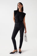 Shoulder Pads Sleeveless T-Shirt - Black