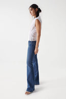 Satin Feel Sleeveless Blouse - Beige