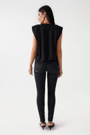 Shoulder Pads Sleeveless T-Shirt - Black