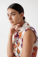 Satin Feel Print Blouse - Beige