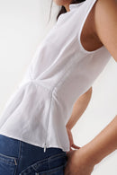 Satin Feel Sleeveless Blouse - Beige