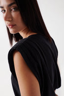 Shoulder Pads Sleeveless T-Shirt - Black