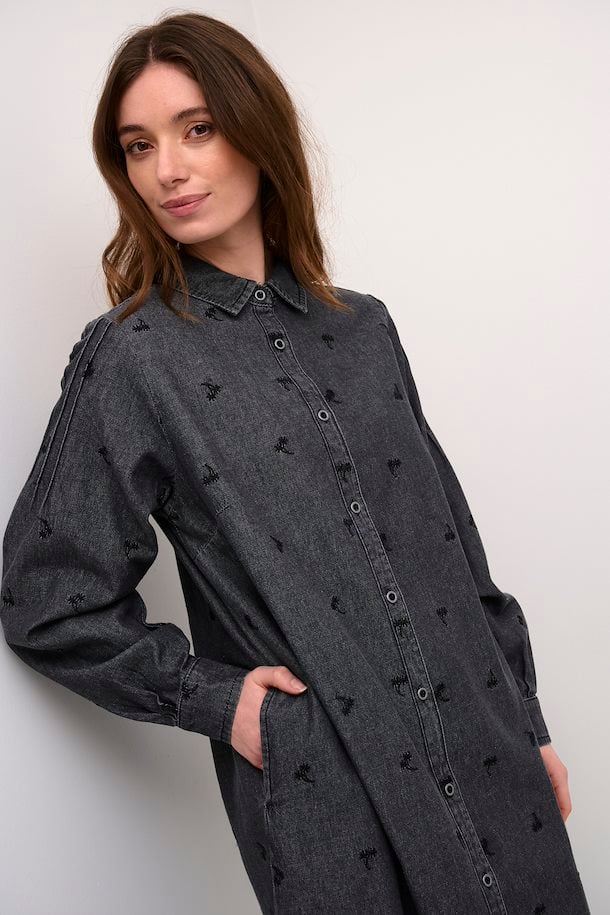 Fiola A Line Denim Dress - Black Wash