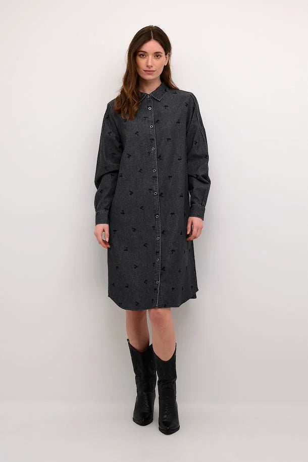 Fiola A Line Denim Dress - Black Wash